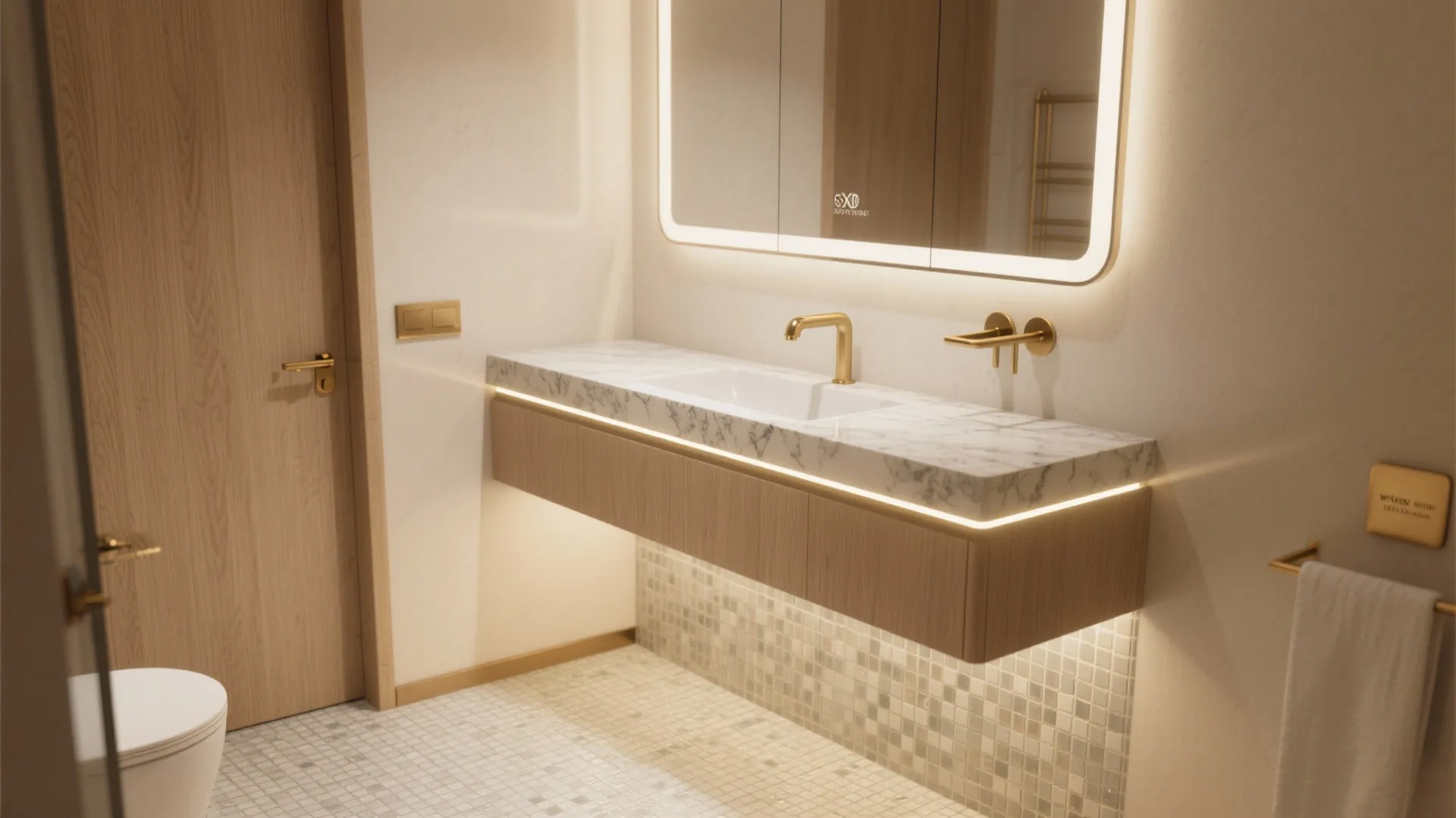 Floating vanity and clear floor