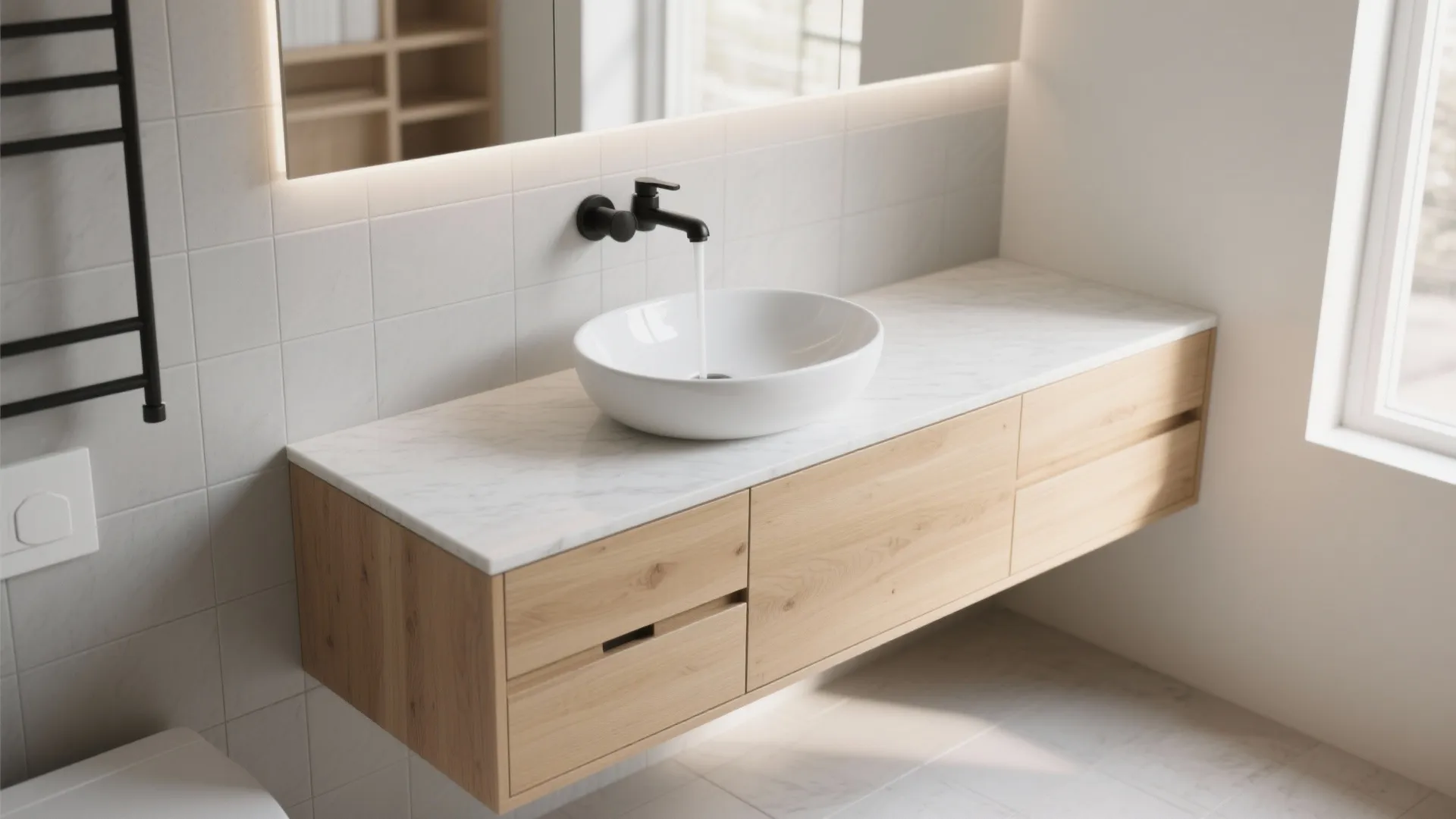 Floating Vanity with a Semi-Recessed Basin
