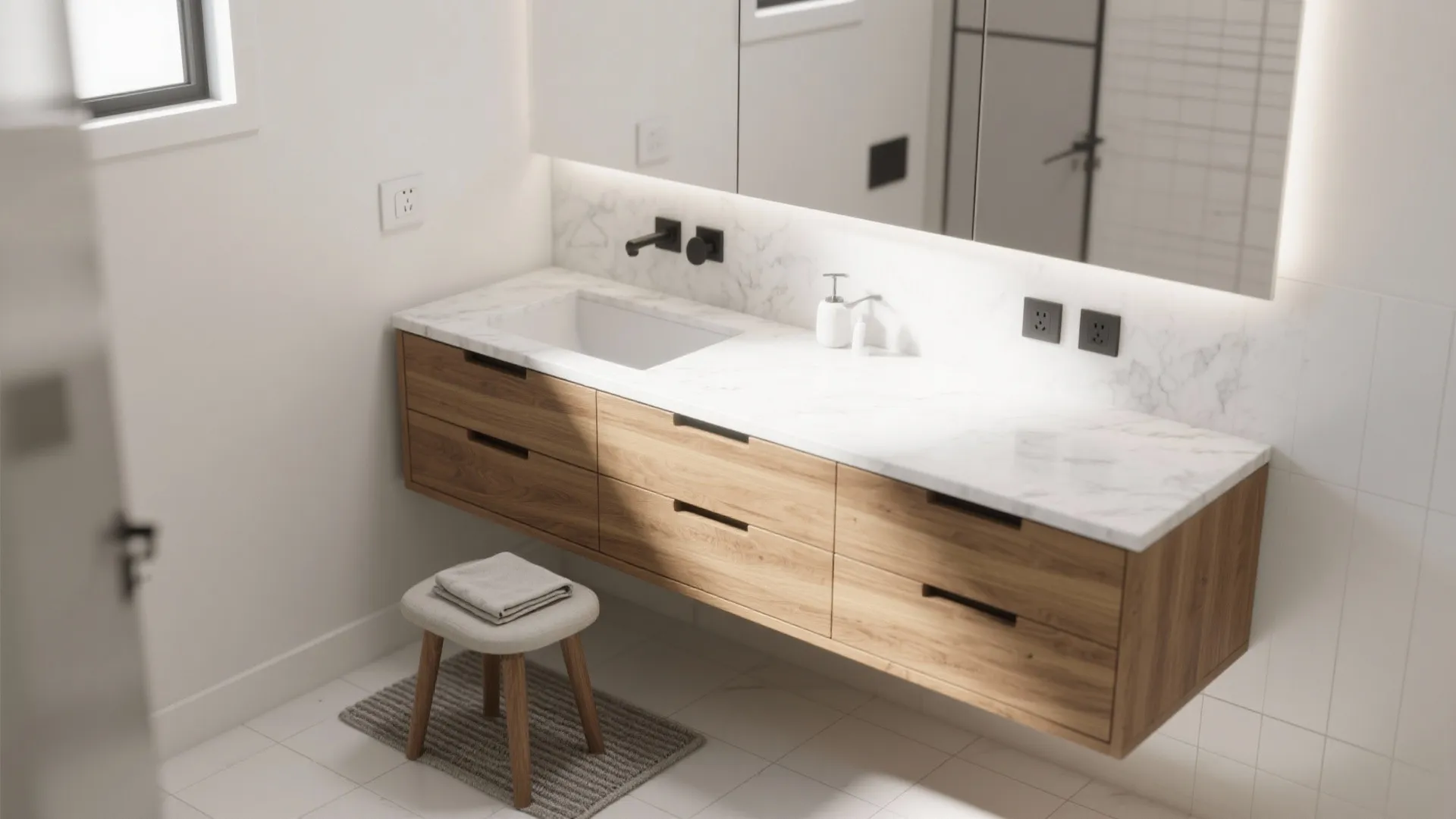 Floating vanities with hidden storage