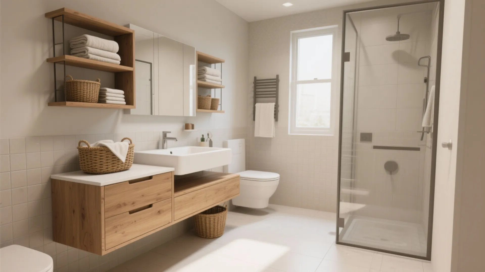 Floating Vanities and Open Shelving