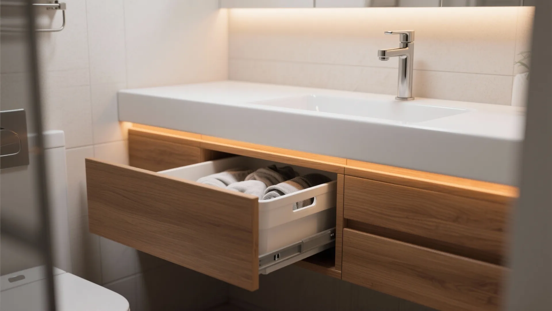 3. Choose a floating vanity and compact fixtures