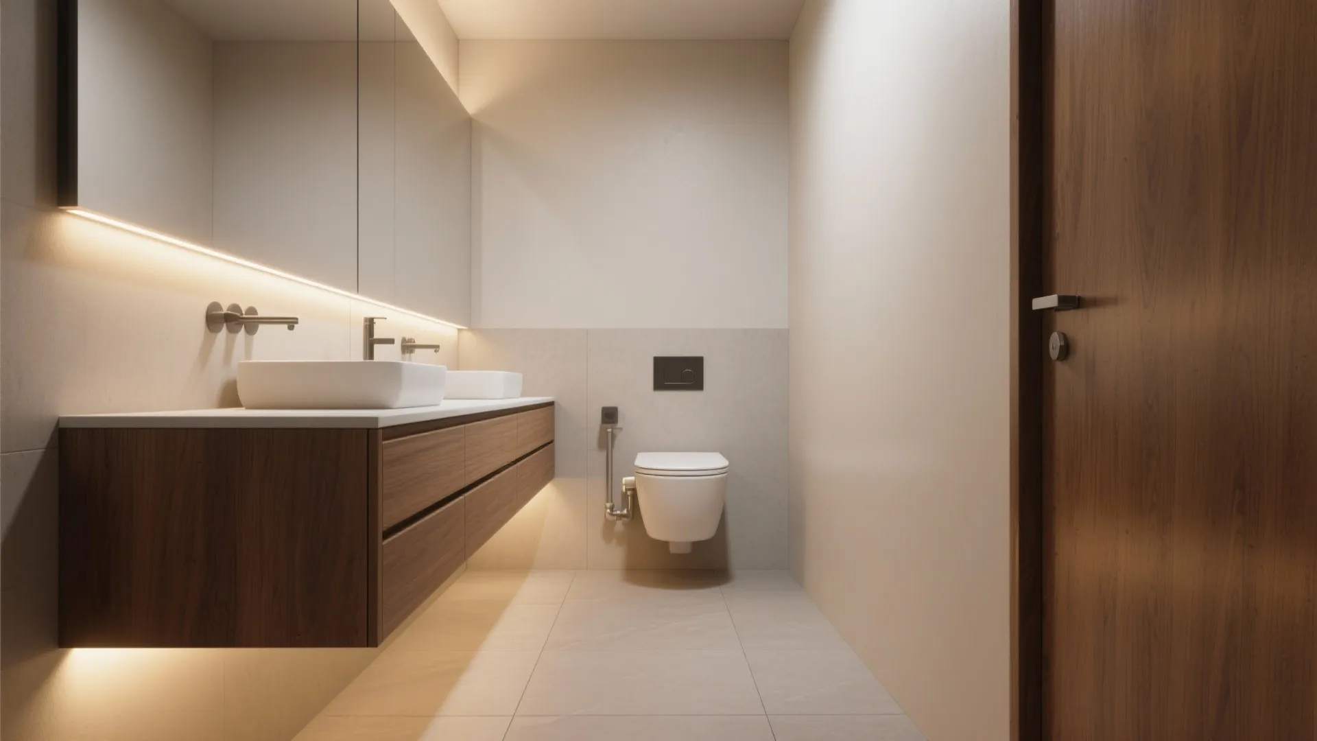 3. Choose a narrow floating vanity and wall-hung fixtures