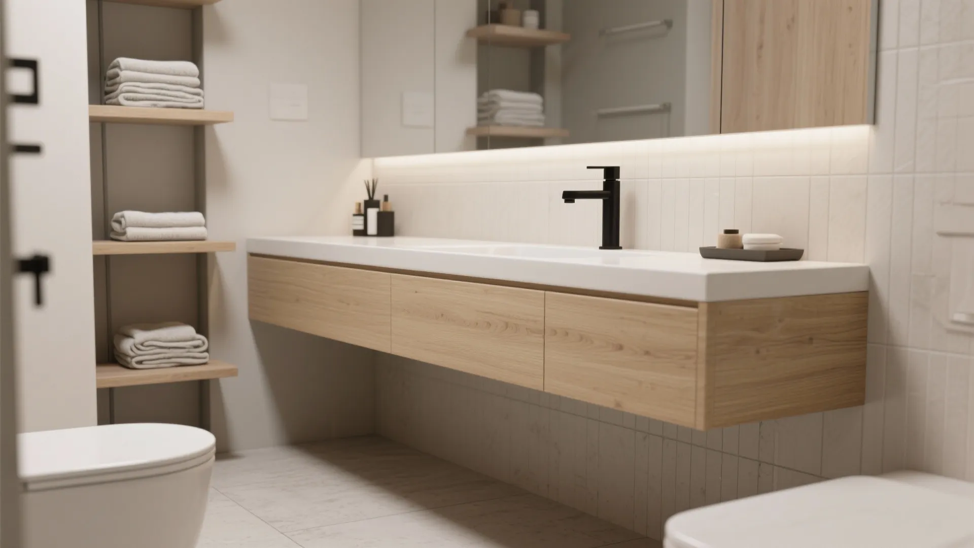 2. Choose a floating vanity and open shelving