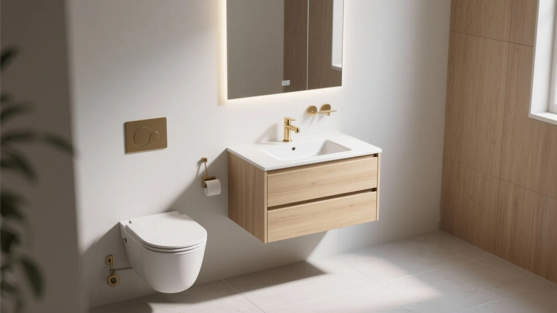 2. Floating Vanity and Wall-Mounted Toilet