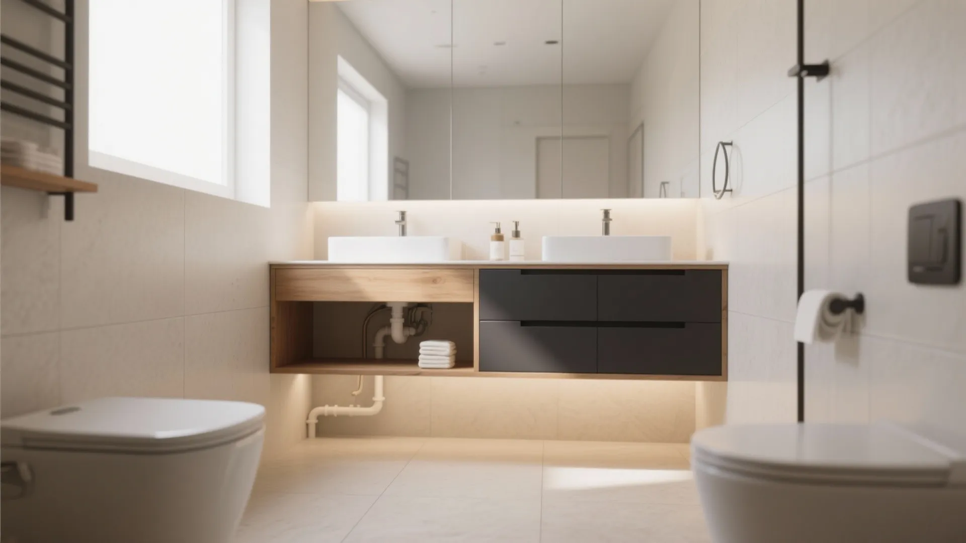 2. Floating Vanities to Open the Floor