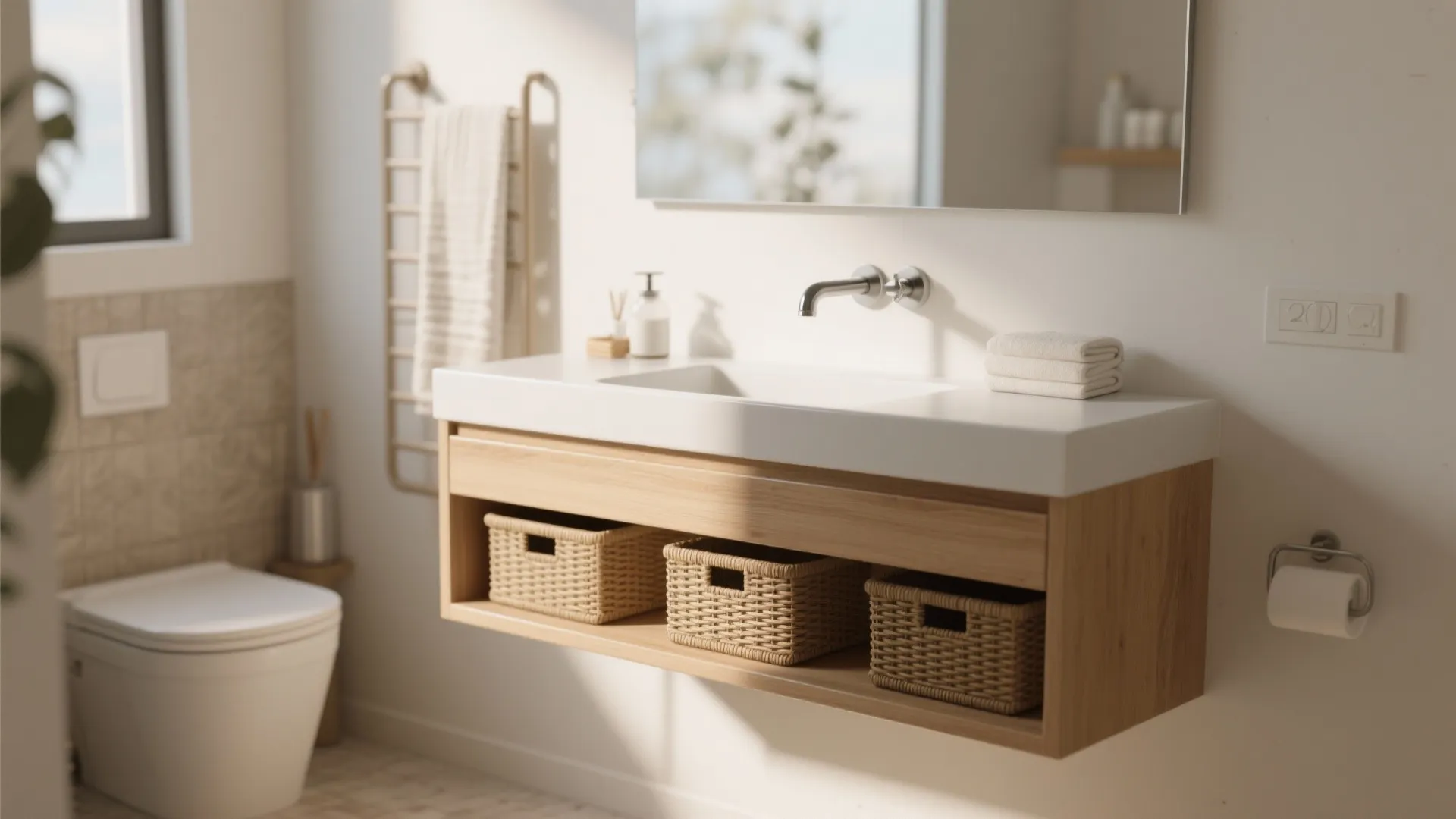 5. Floating Cabinets and Slim Vanities
