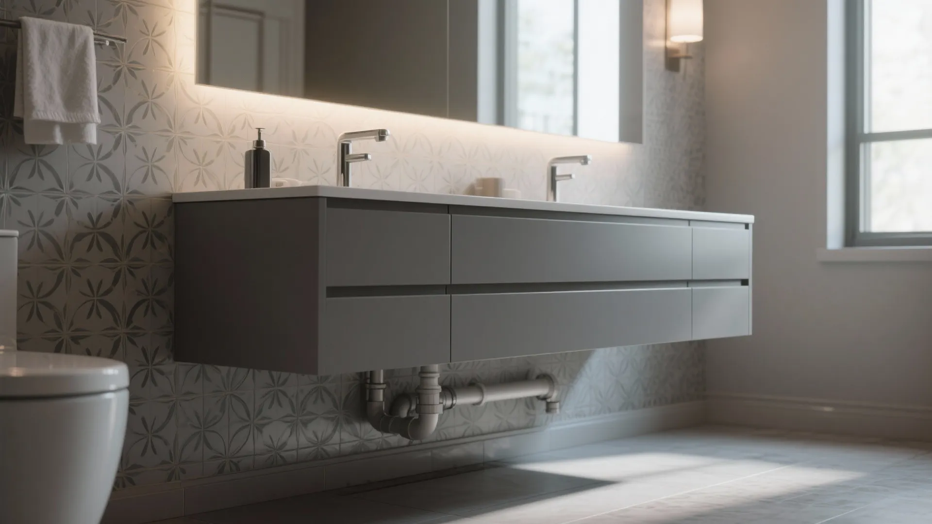 4. Floating 48-inch vanity to open floor space