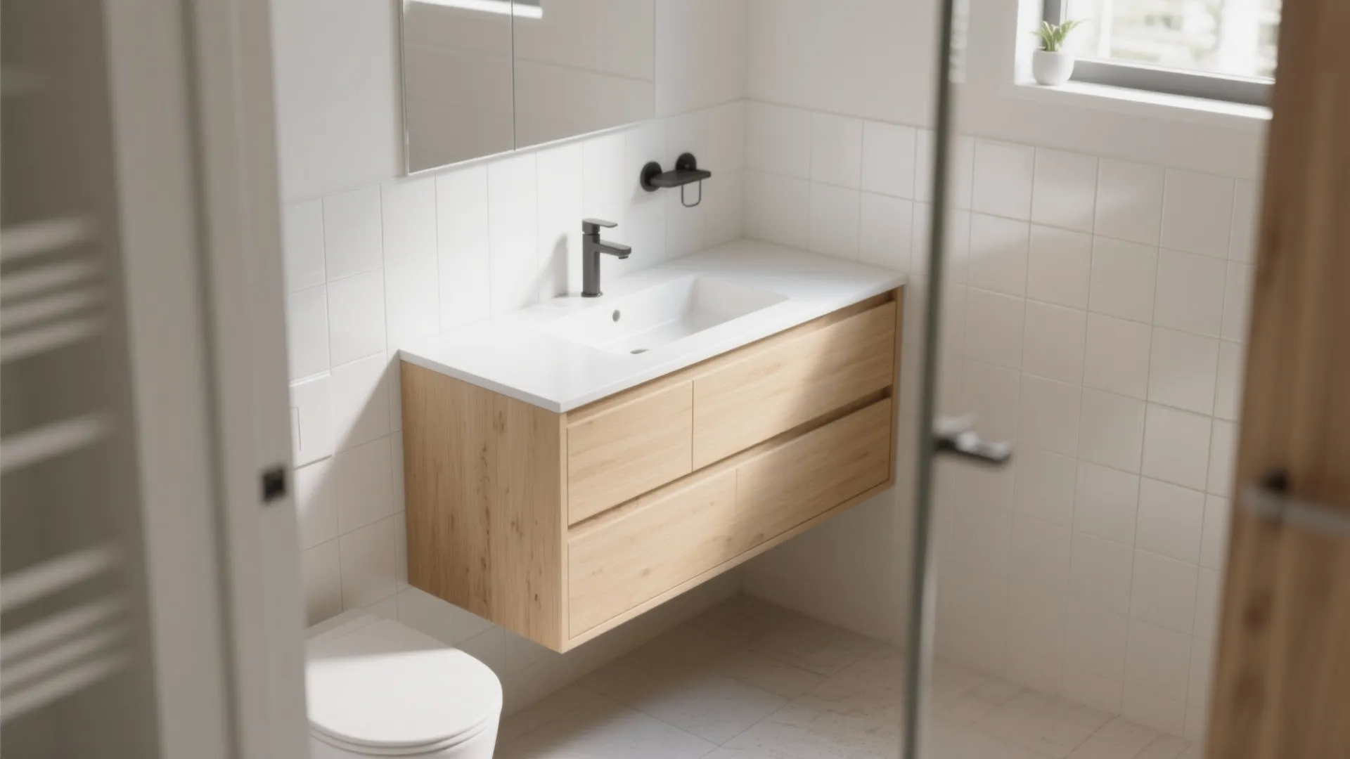 1. Floating Vanity for Airiness