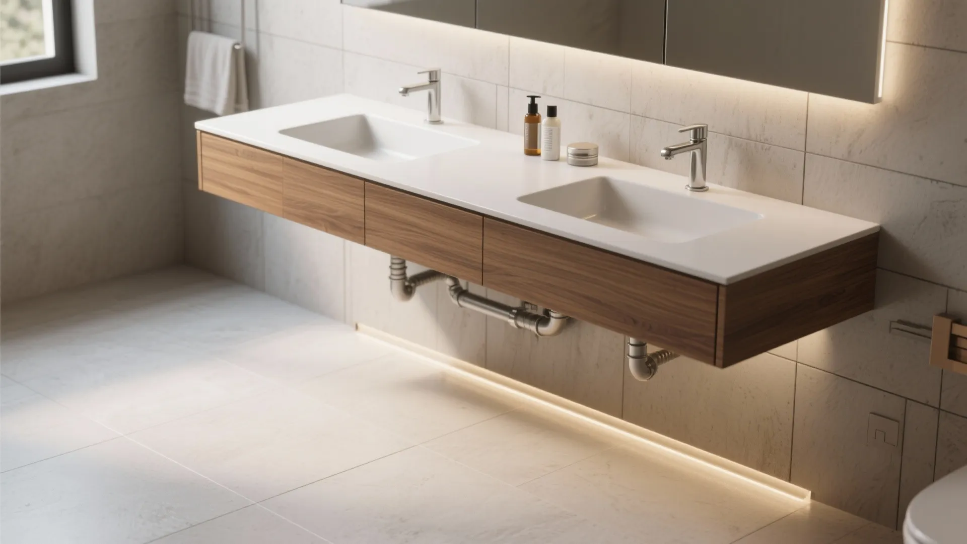 1. Floating vanities to free floor space