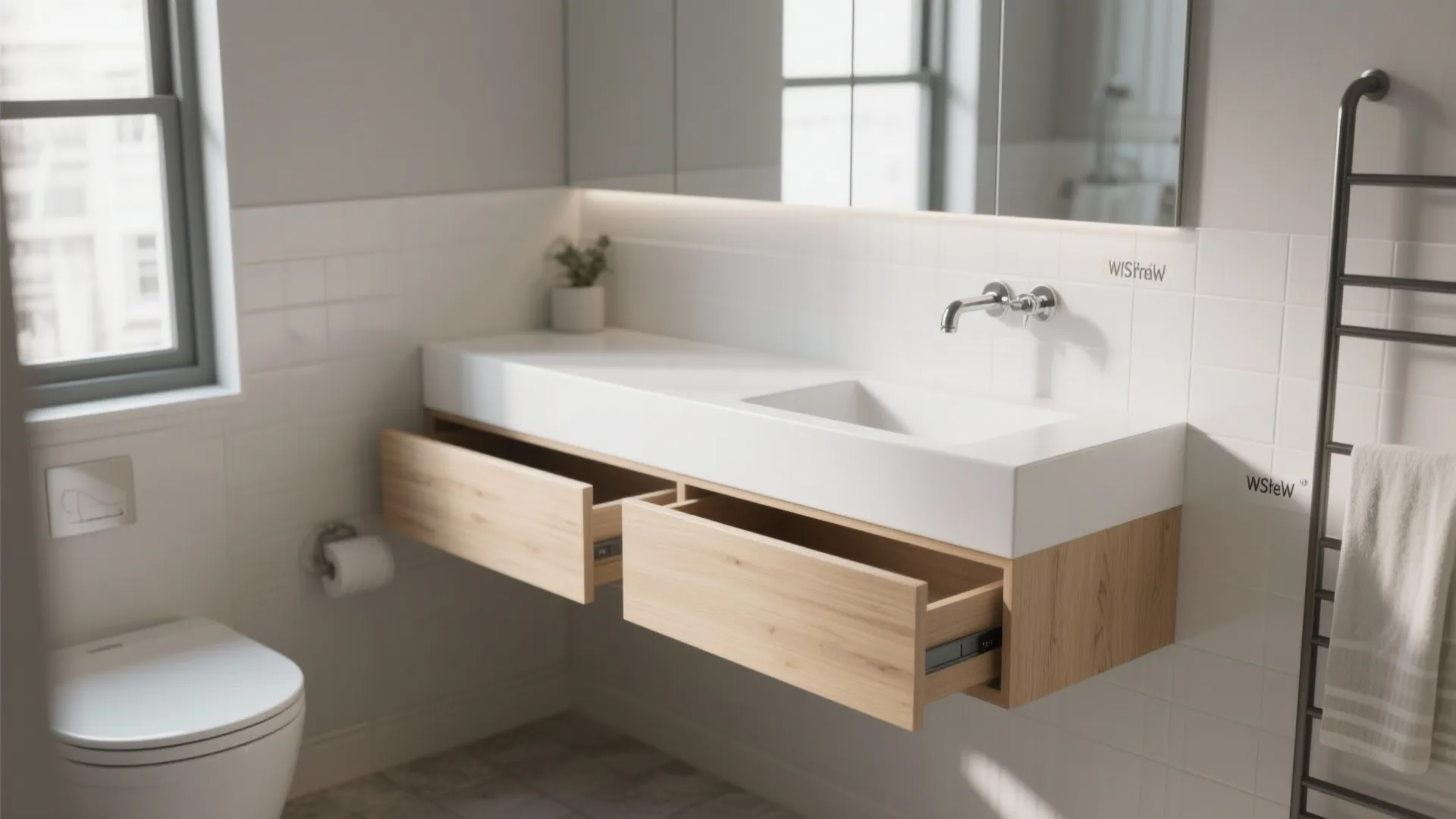 1. Floating Vanity with Hidden Drawers