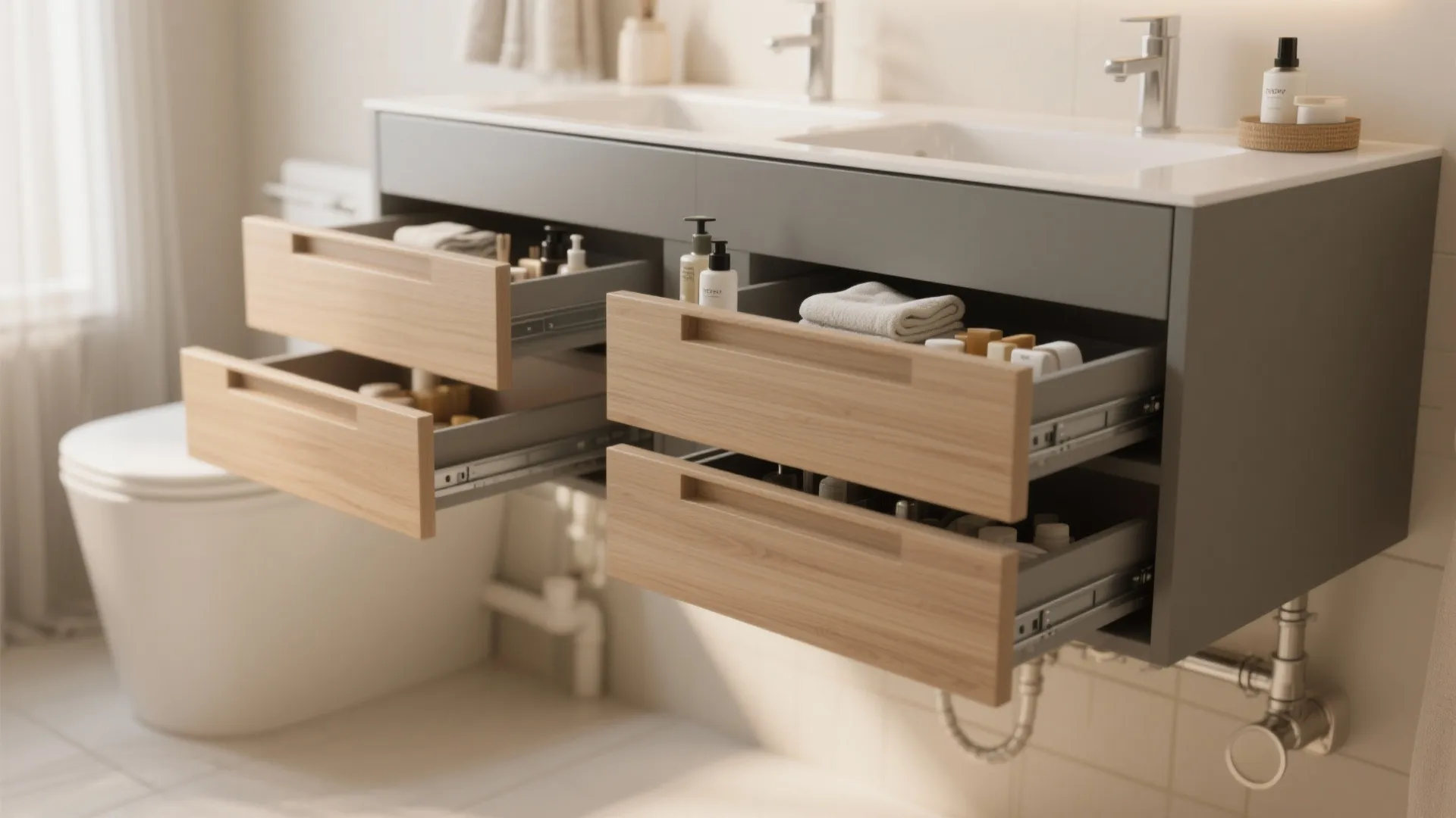 1. Floating vanity with integrated drawers