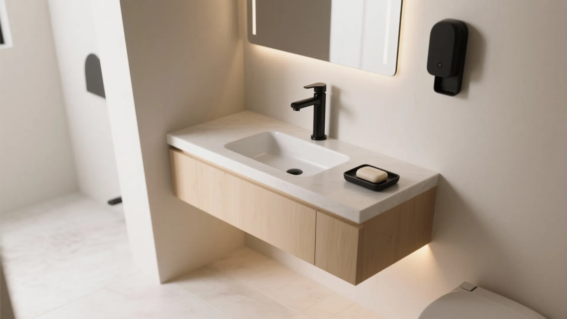 3. Floating Vanity and Wall-Mounted Tap Accent