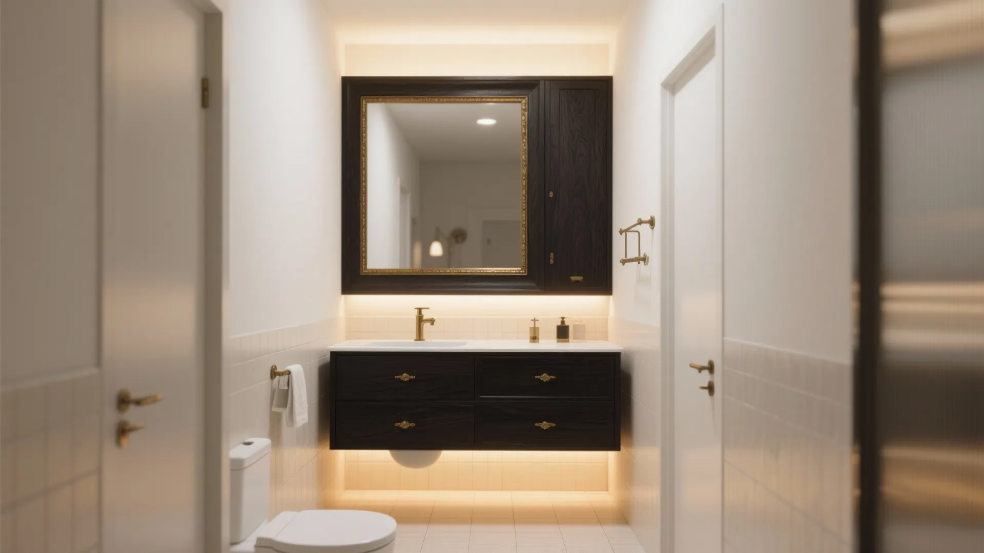 4. Floating Vanity with Framed Mirror