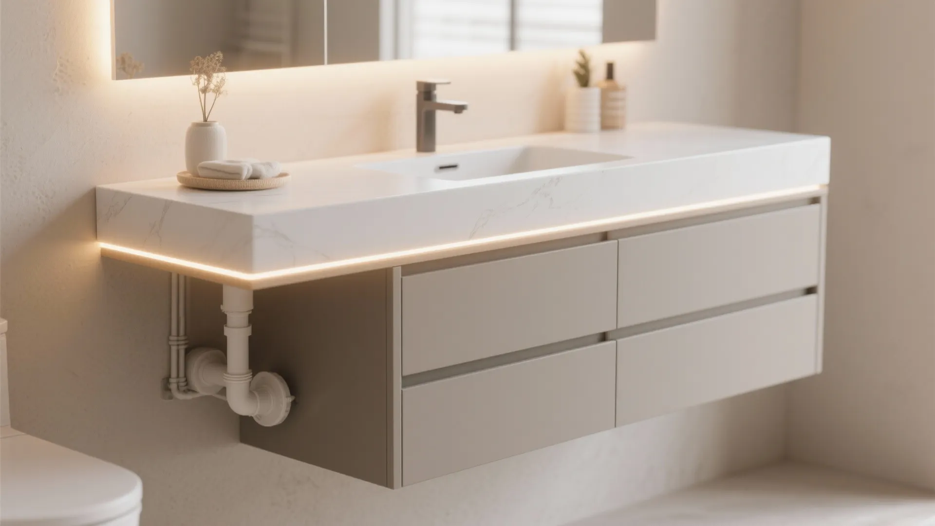 1. Floating Vanities with LED Lighting
