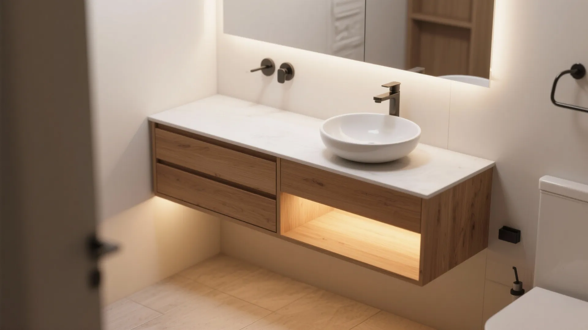 Floating Vanity with Open Toe-Kick Lighting