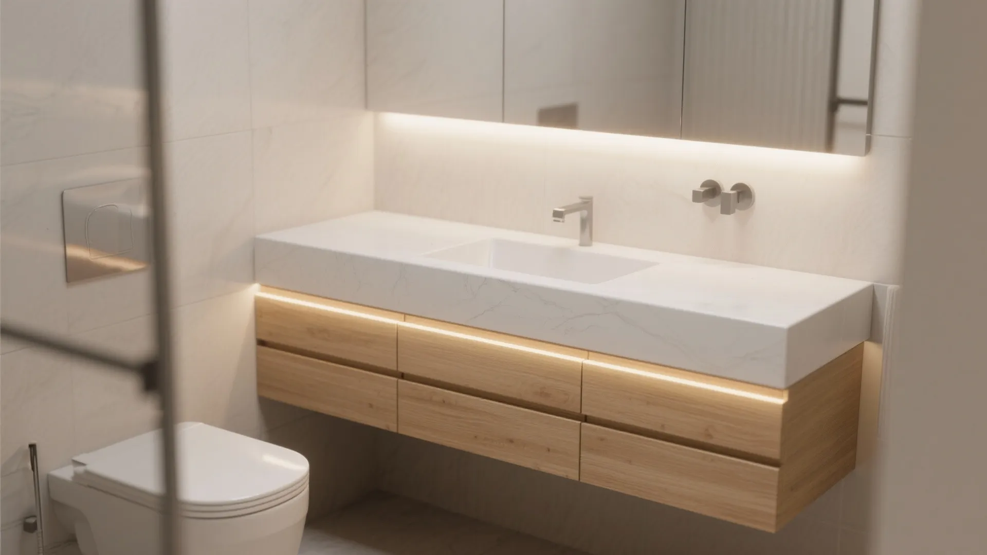 2. Floating Vanity for Airiness