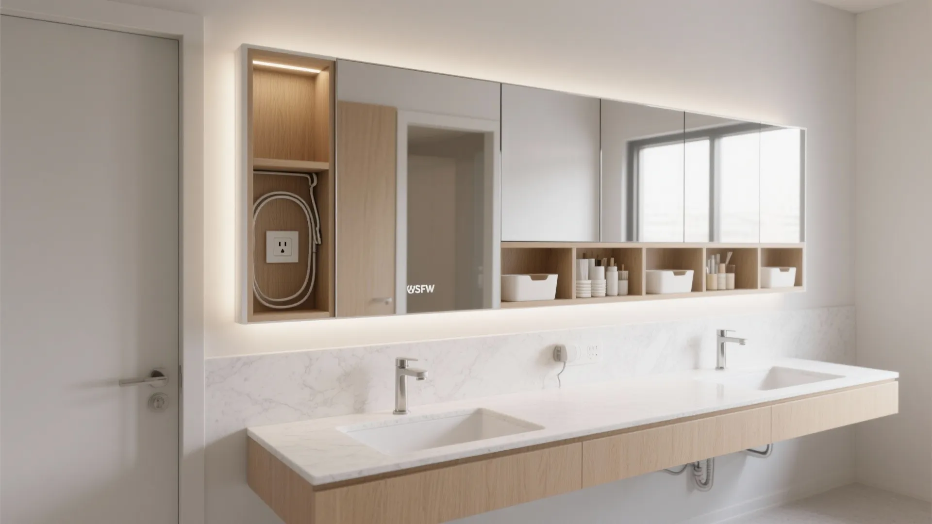 Floating Vanity + Mirrored Wall Cabinet with Built-in Power