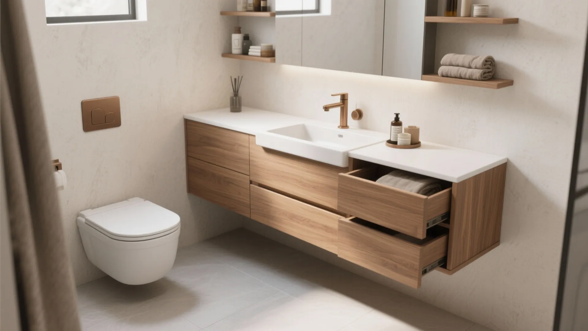 Wall-mounted vanity and floating storage