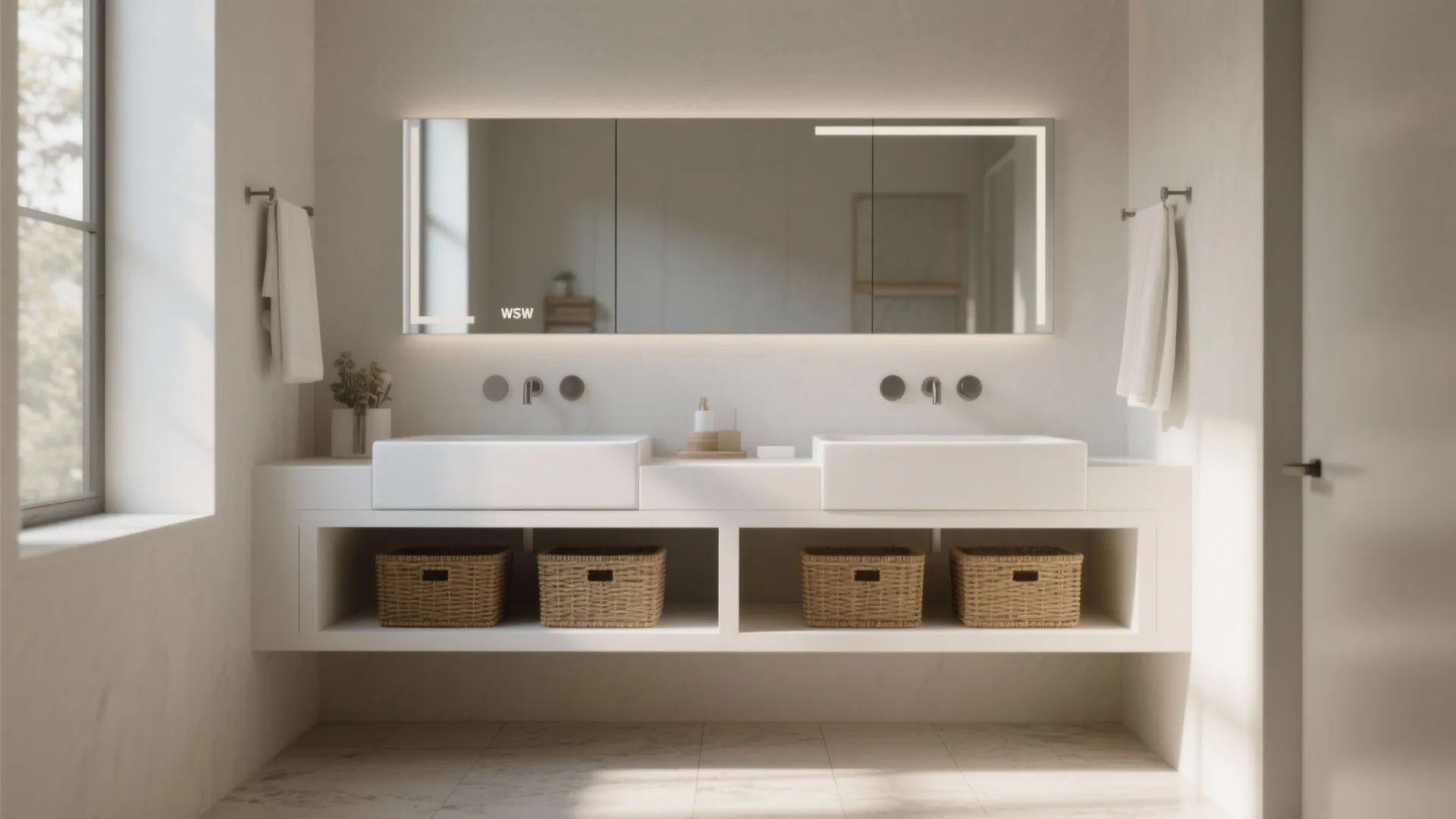 1. Floating White Double Vanity for Visual Space
