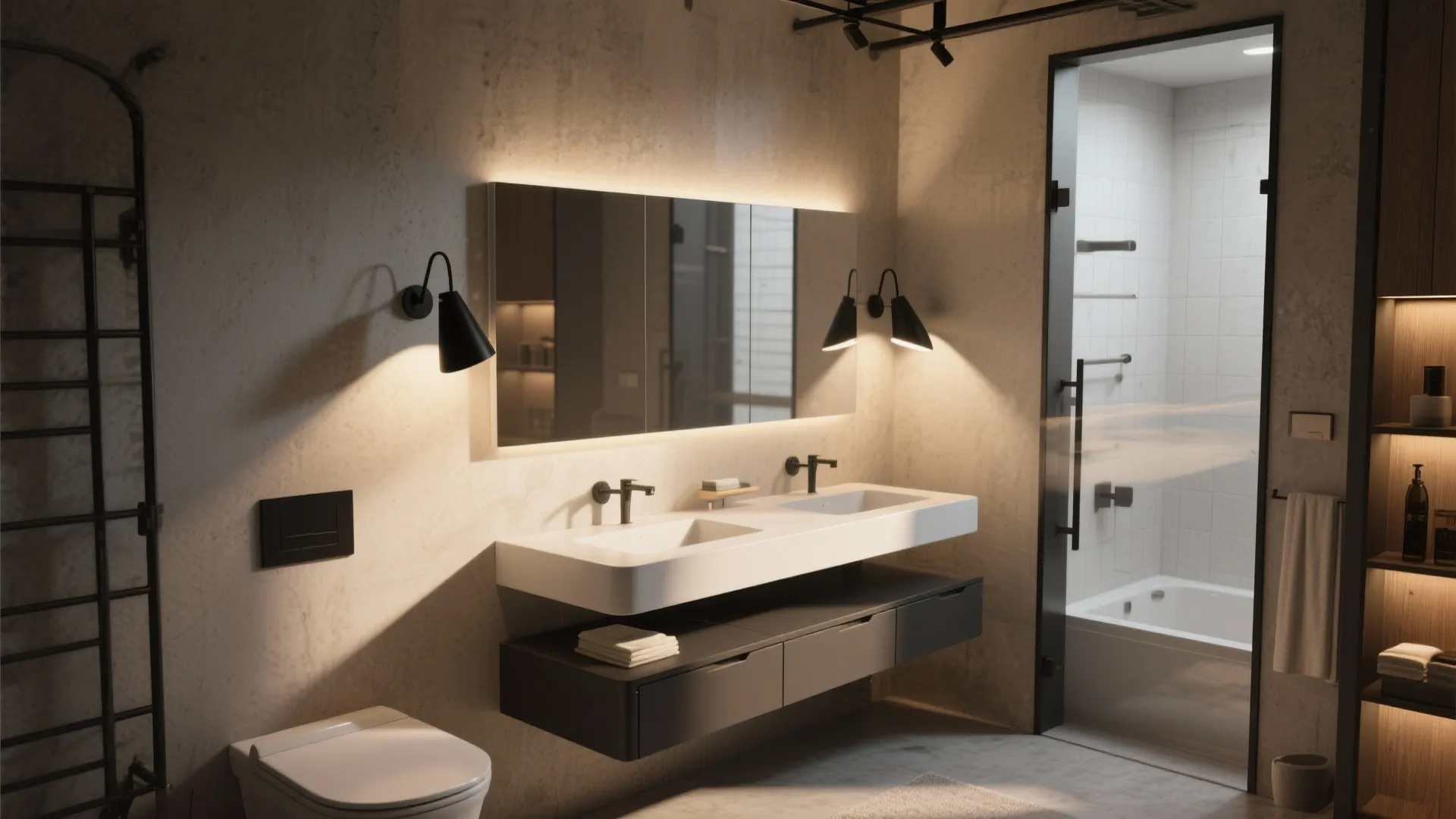 5. Accent a floating vanity with directional sconces