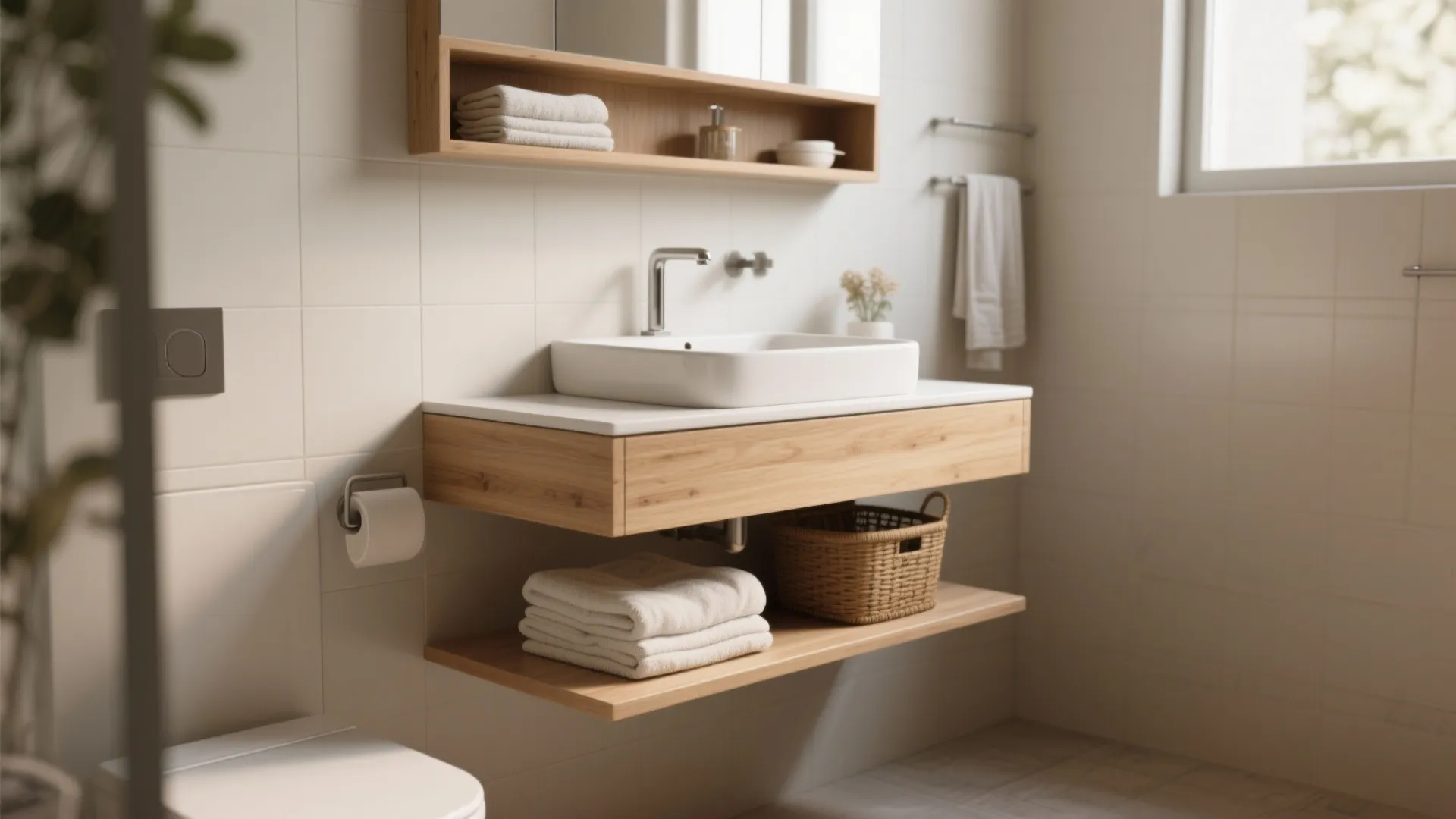 Idea 1: Floating Vanity with Open Shelves