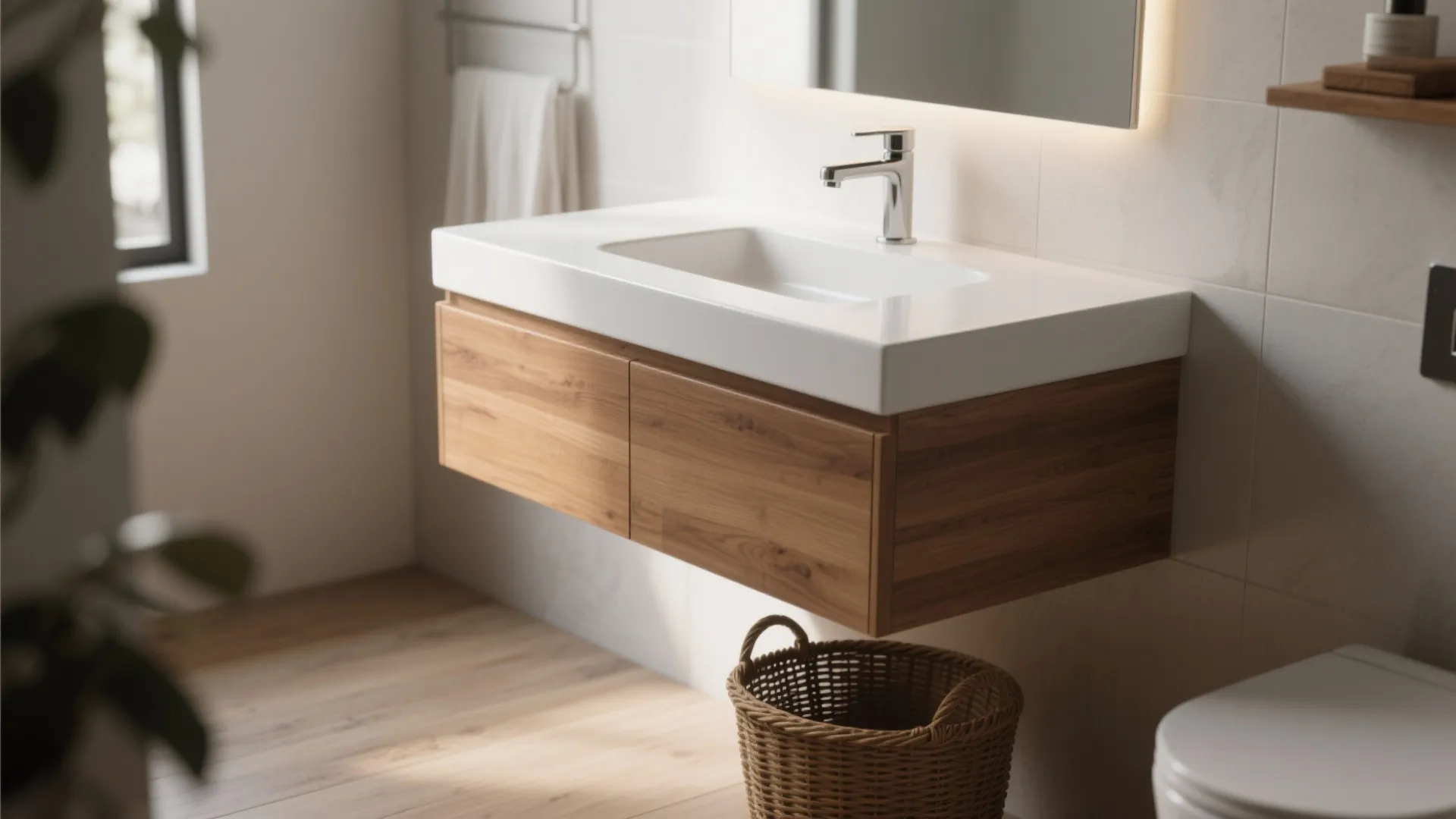 1. Floating Vanity for Extra Floor Space