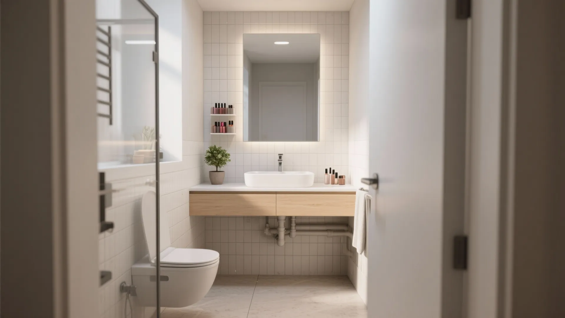 1. Floating vanities to save floor space