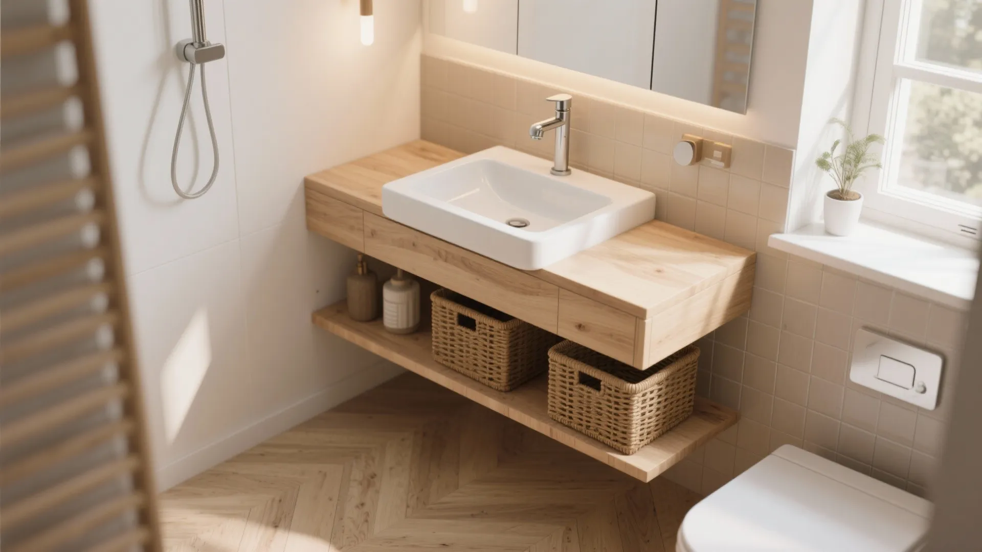 2. Floating Vanity to Expand Floor Space
