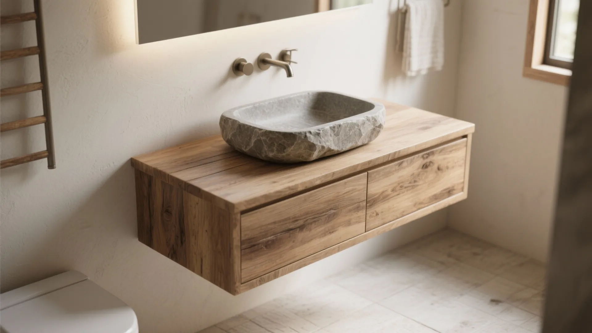 2. Floating Vanity With Stone Basin