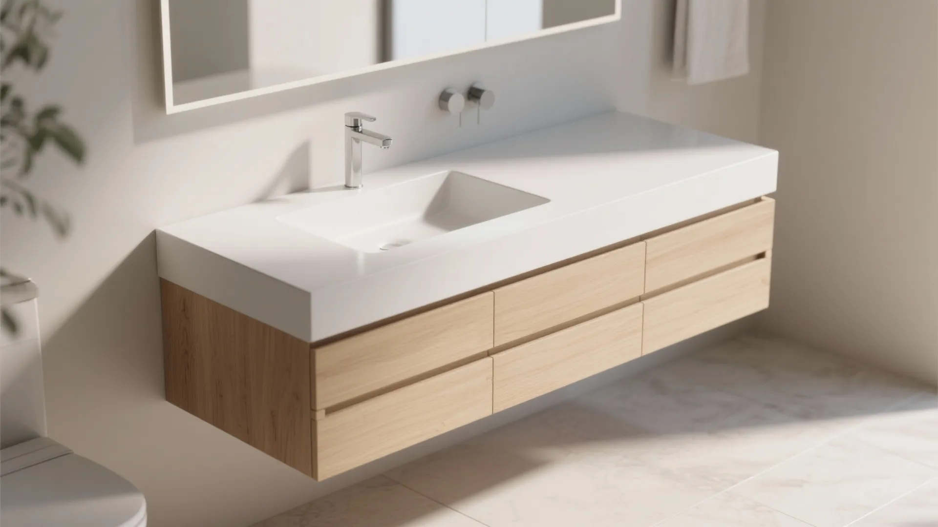 1. Floating Vanity with Hidden Storage