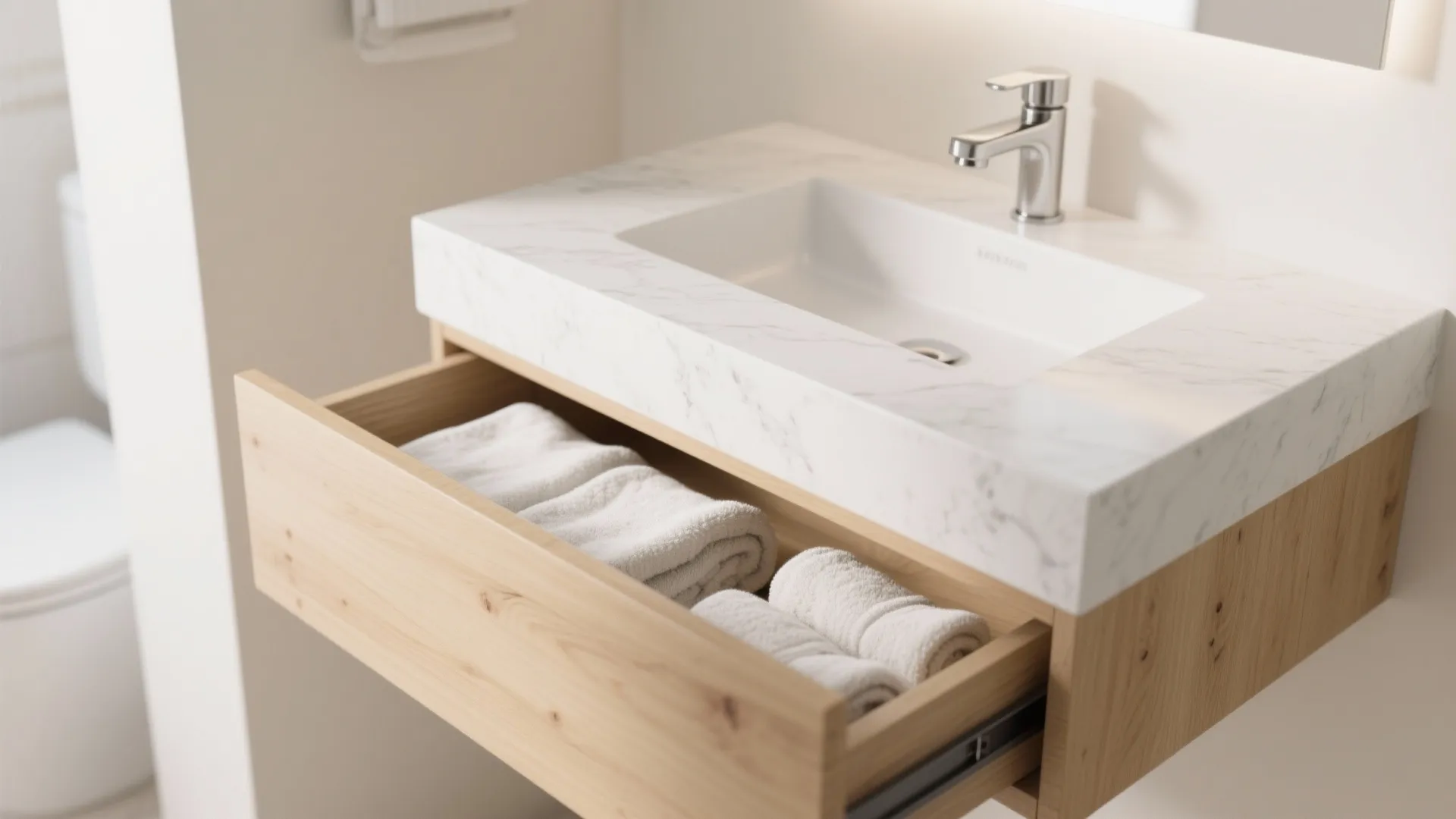 1. Floating Vanity with Hidden Storage