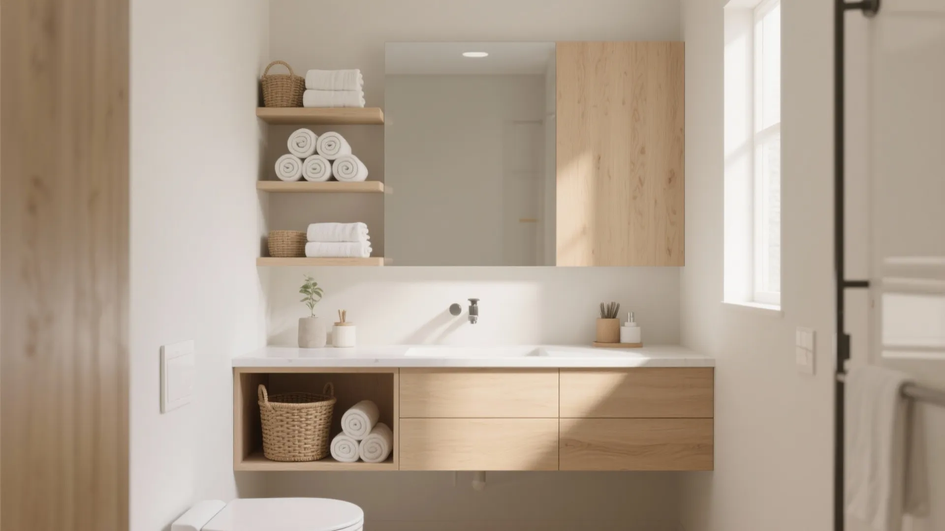 1. Floating Vanity & Open Storage