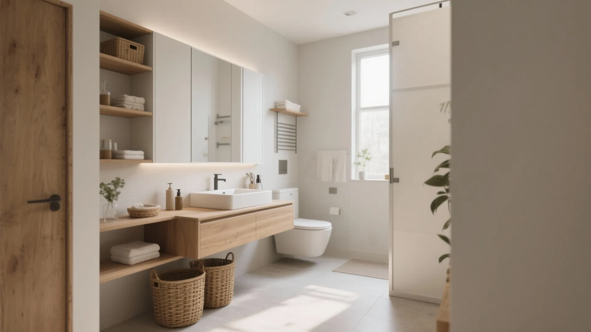 2. Compact, purposeful storage and a floating vanity