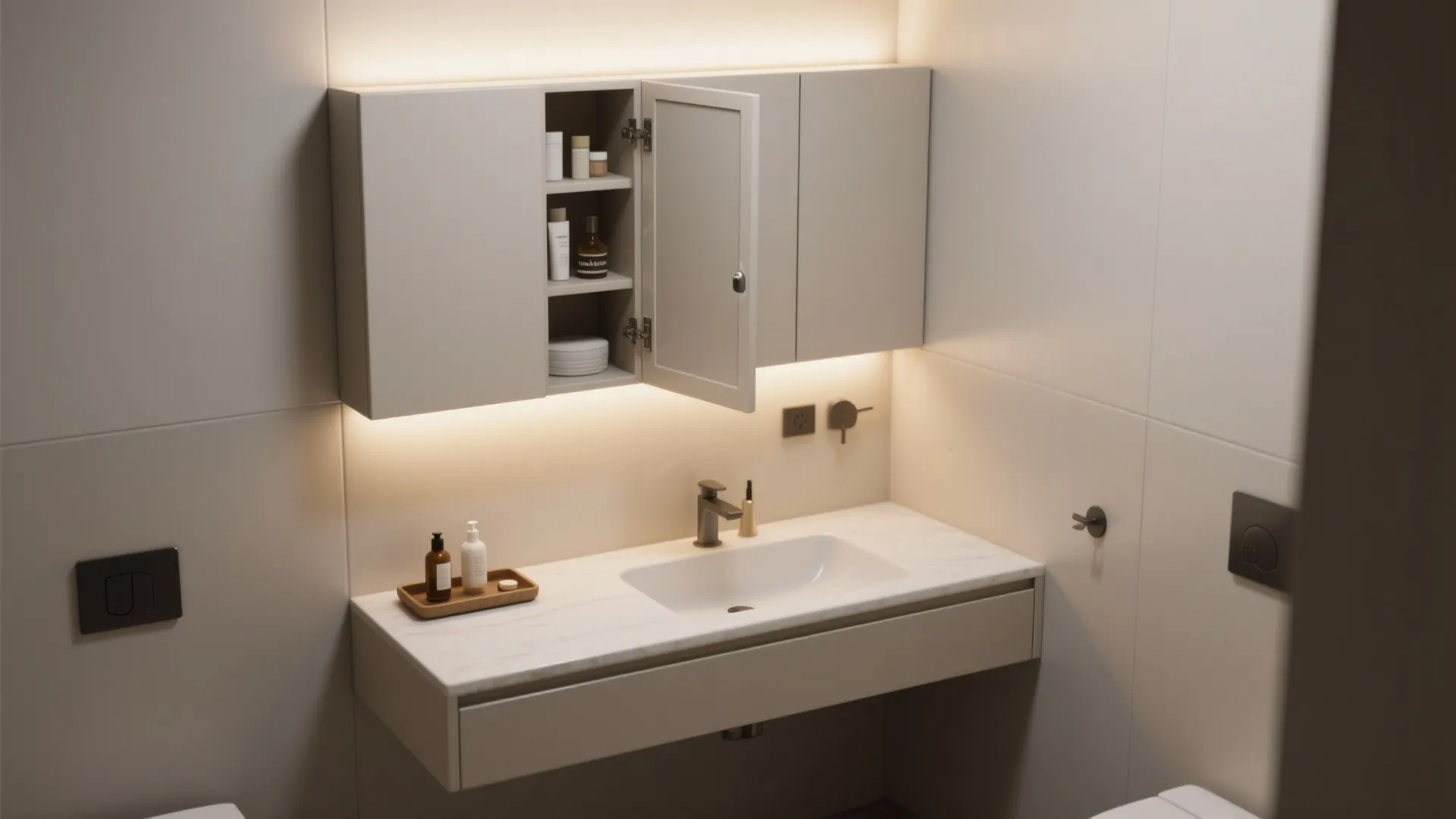 2. Wall-hung vanity and hidden storage
