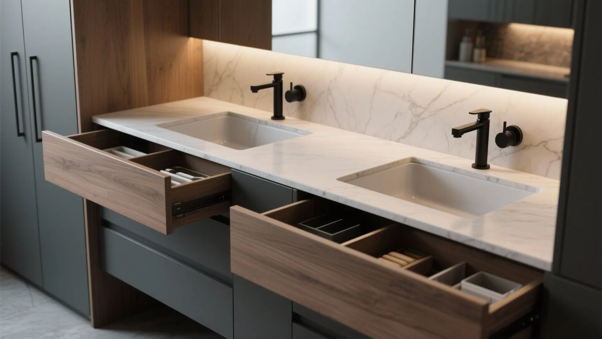 2. Double-vanity with concealed storage