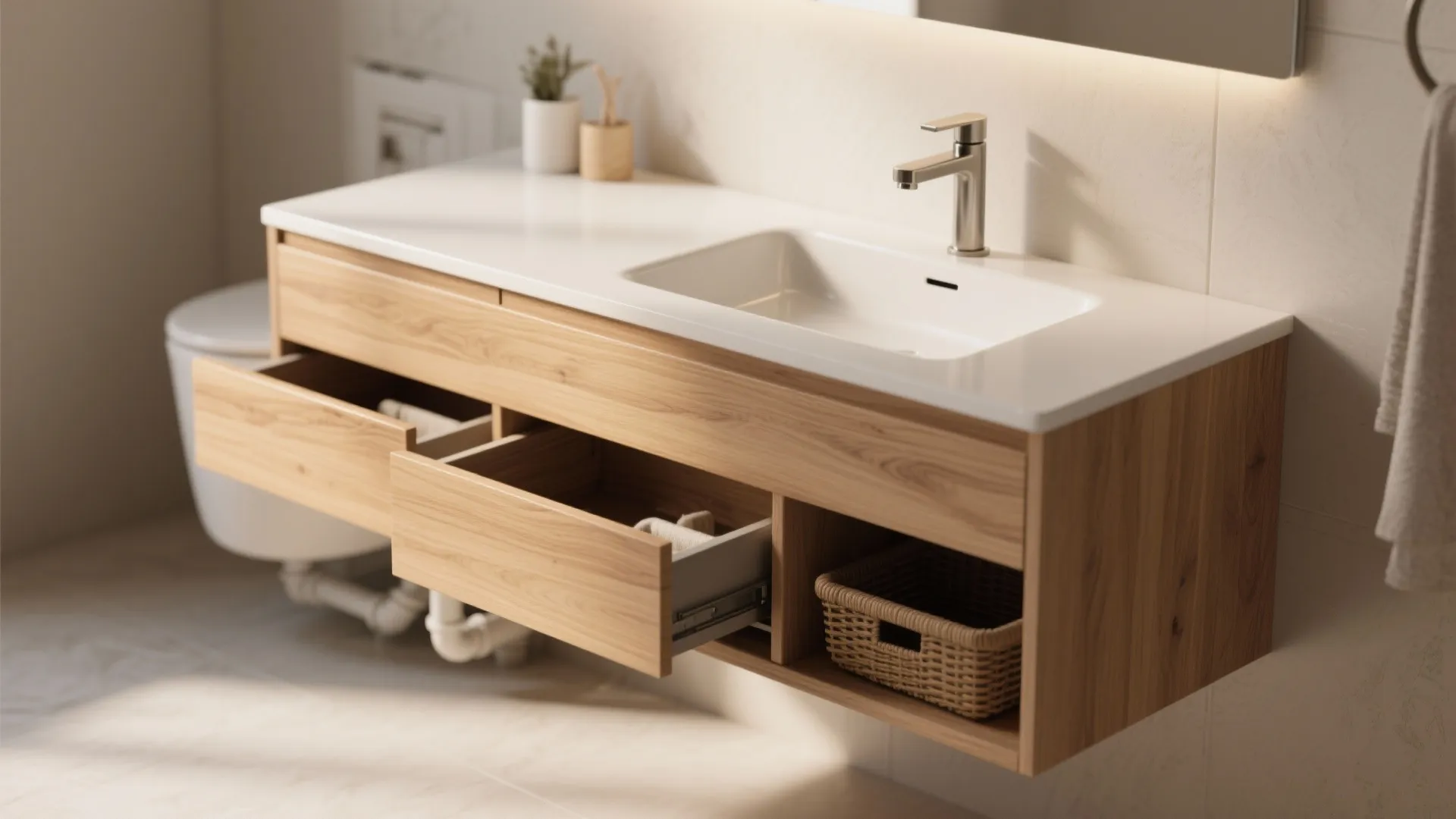 2. Floating vanity with integrated storage