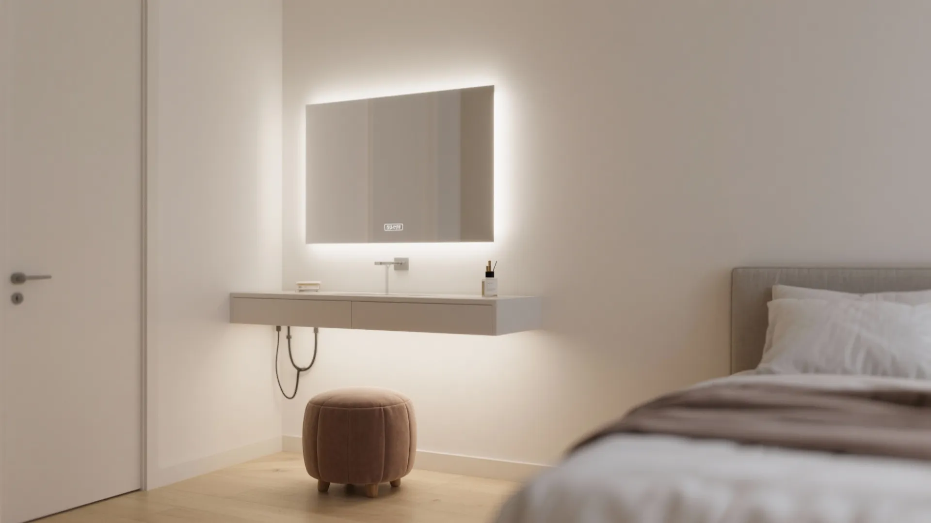 Wall-mounted floating vanity for tight bedrooms