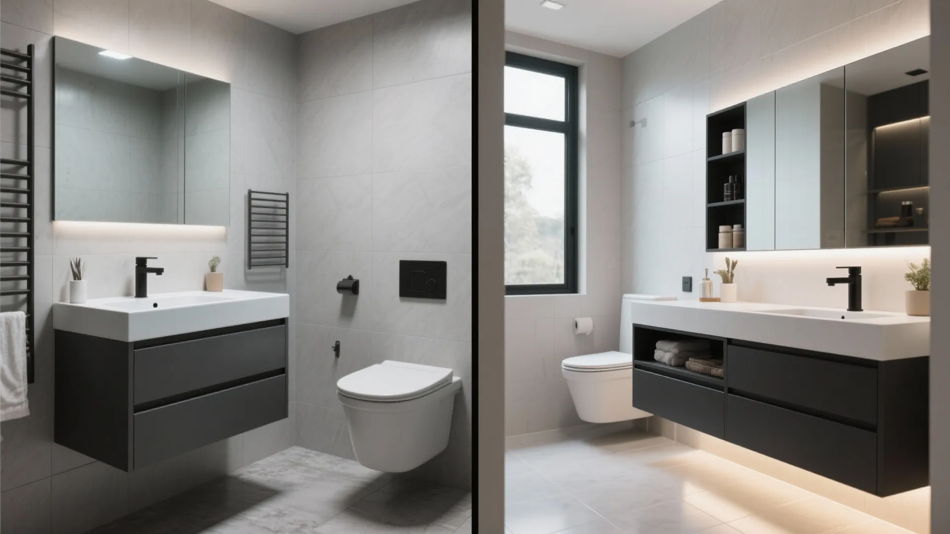 Floating Vanity + Wall-Mounted Toilet