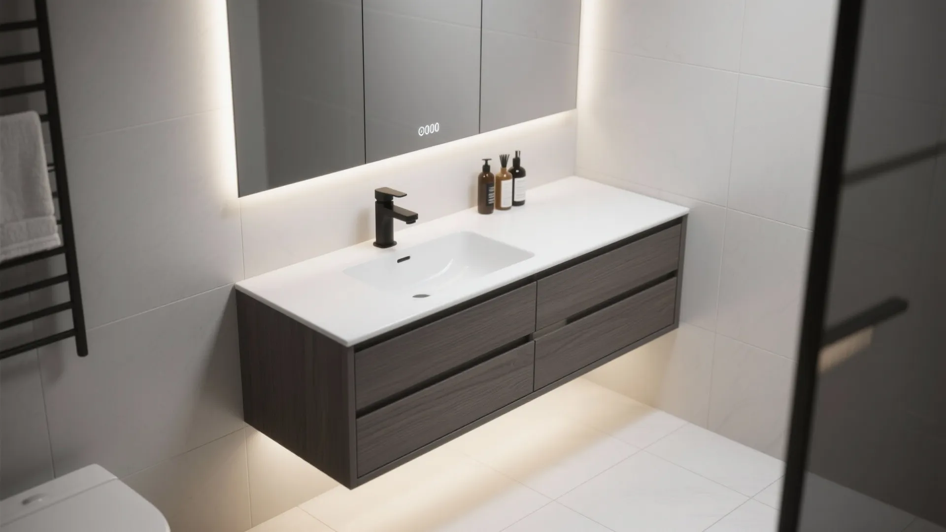 Floating vanities with generous drawers