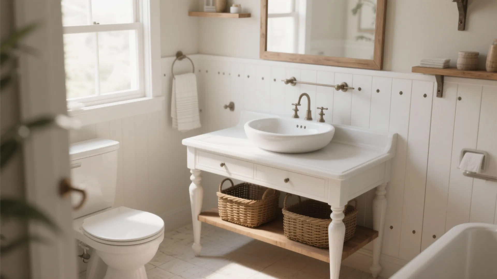 2. Floating Vintage Vanity for an Airy Feel