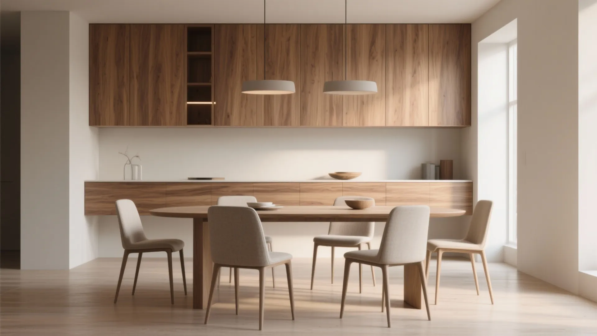 Floating wall cabinets in a modern dining room