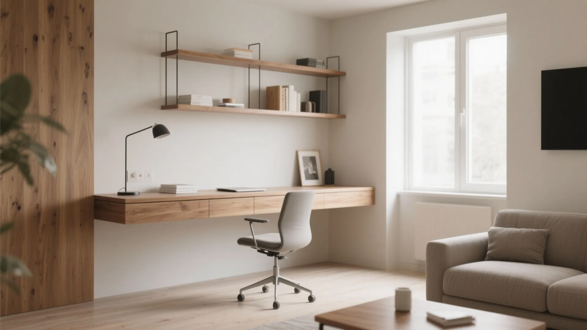 1. Floating Desk Against the Wall