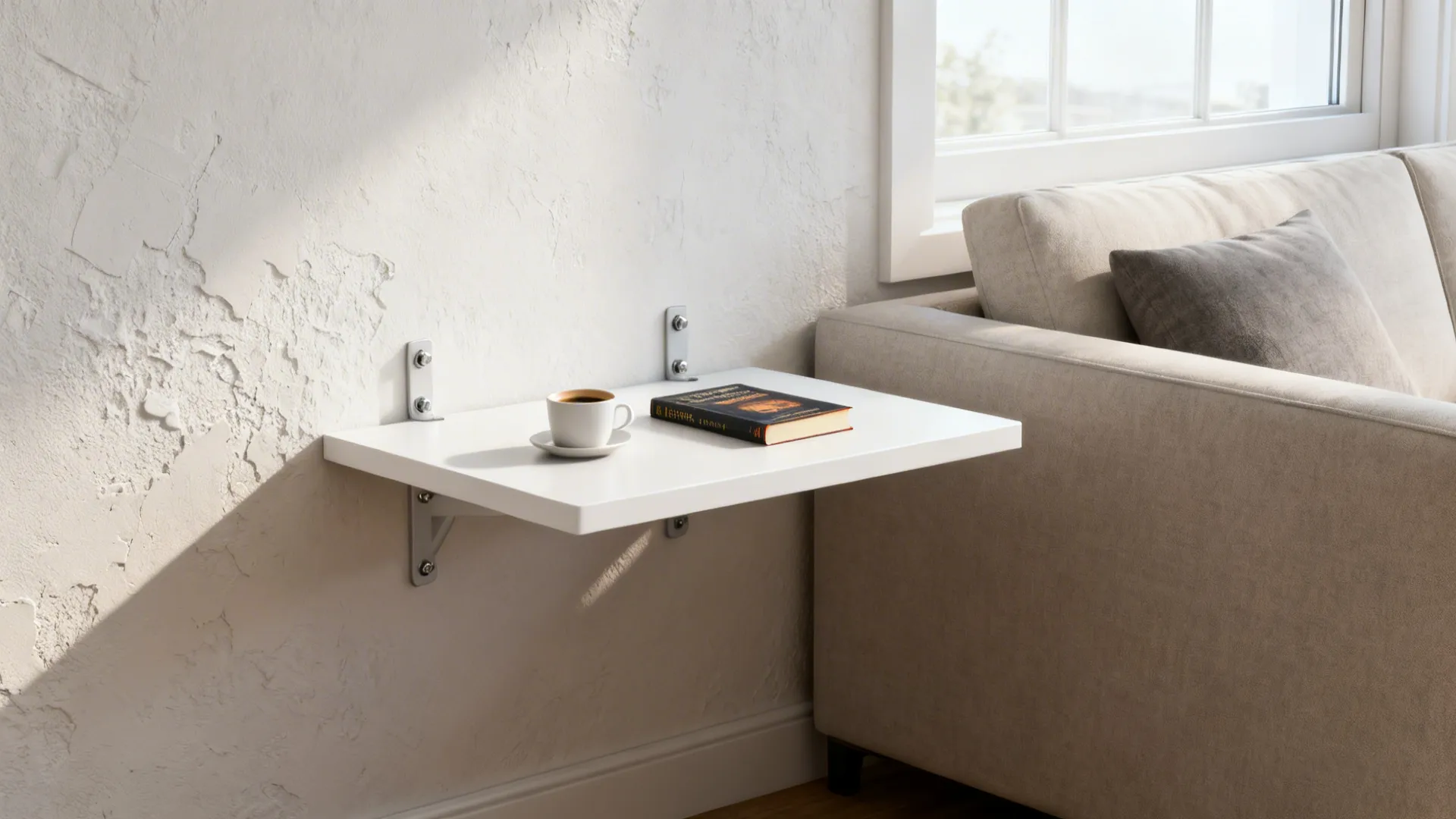 2. Floating wall-mounted shelf as a side table