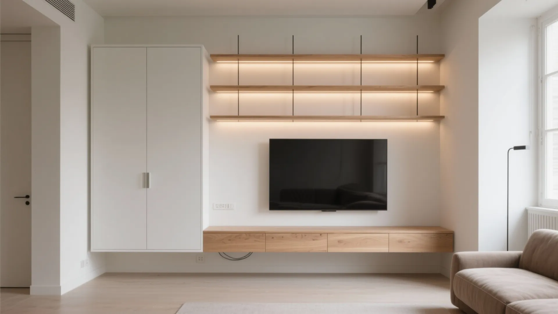 Minimalist Floating Wall Units With Hidden Storage