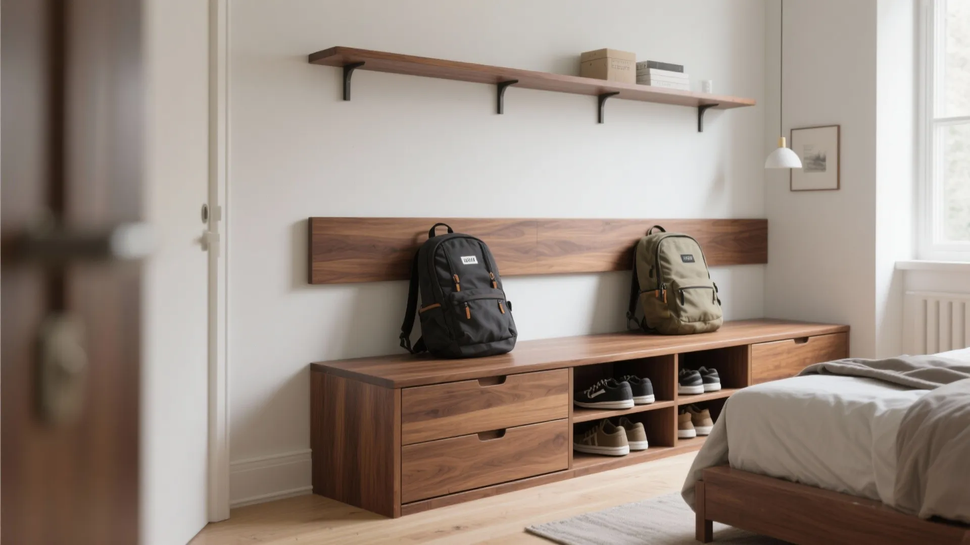 2. Floating bench to free up floor space