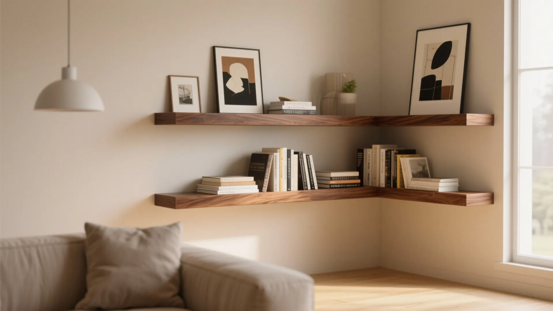 1. Floating Wooden Corner Shelves