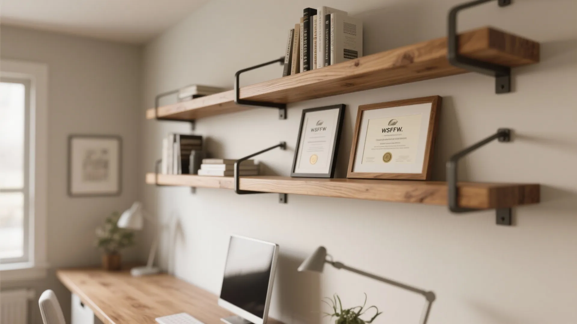 1. Floating Wood Shelves with Hidden Brackets