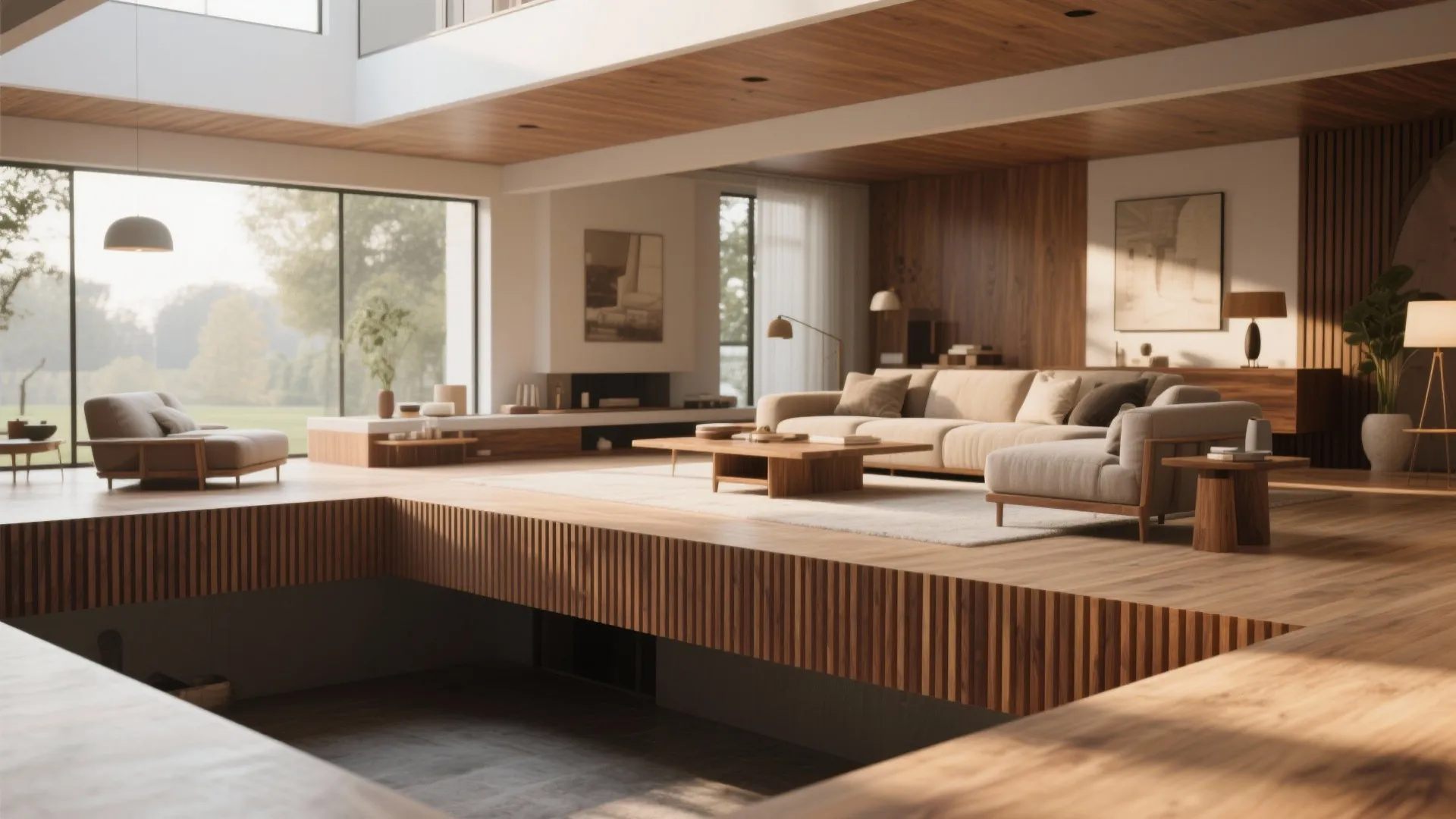 3. Floating Wood Slats