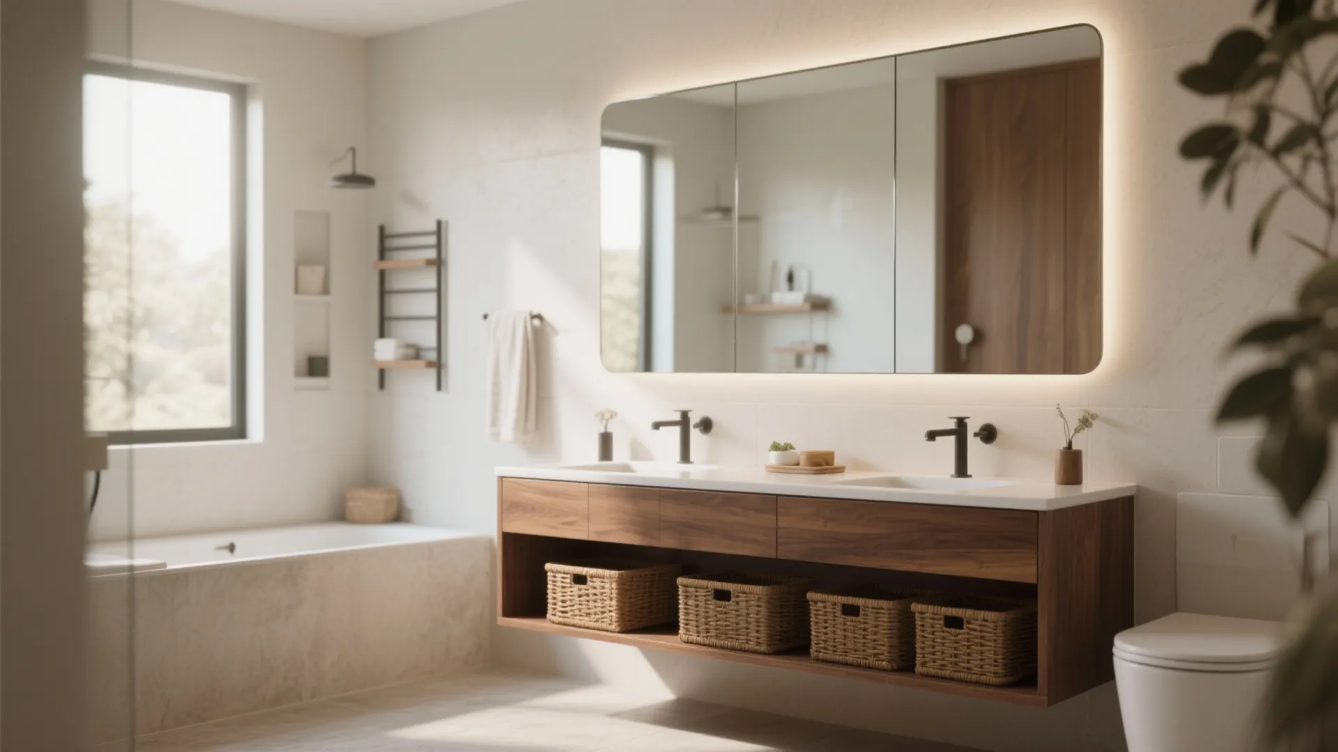 2. Floating wood vanity