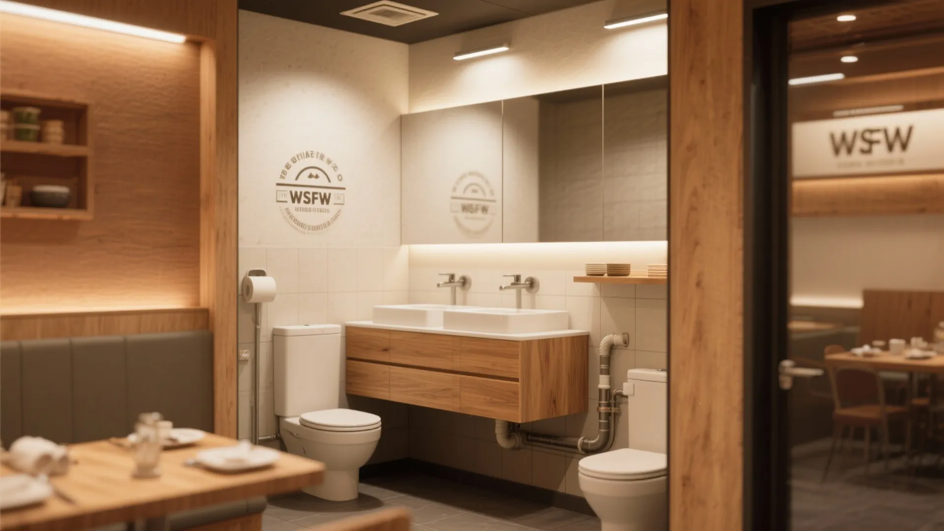 Small bathroom with sleek floating wood vanity